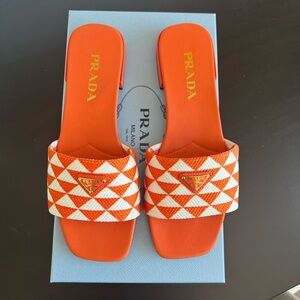 Prada Logo Embroidered Fabric Slides